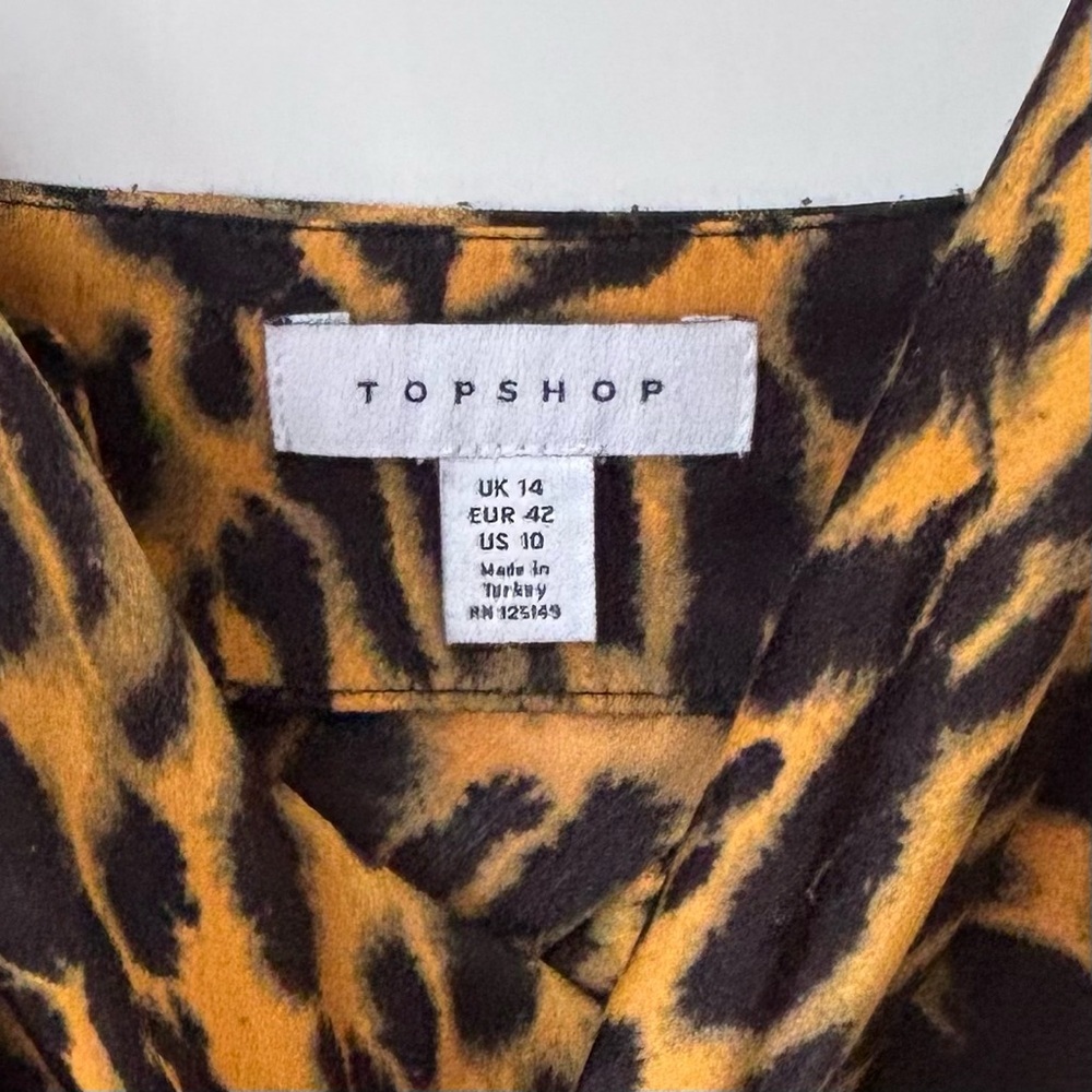 TOPSHOP| Animal Print Black/Tan Stretch Satin Cowl Neck Slip Mini Dress Sz 10 - Picture 4 of 6